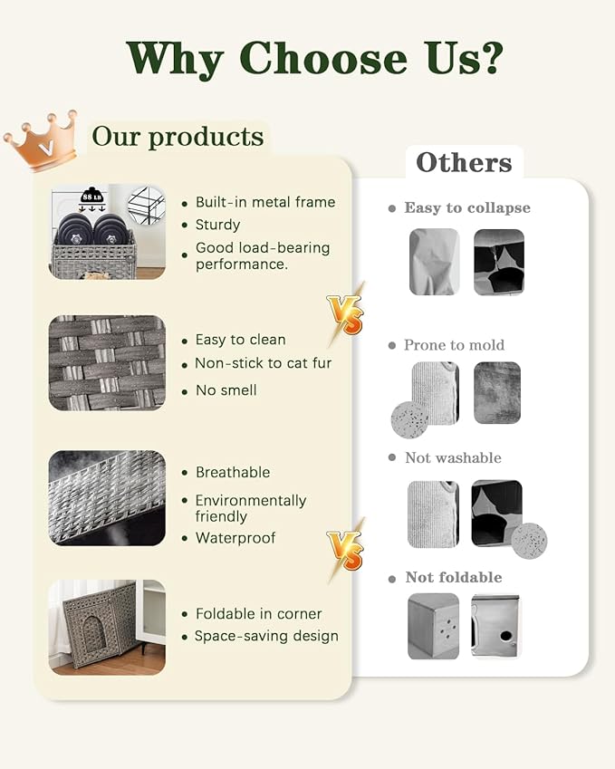 Cat Beds for Indoor Cats Extra Large Double Cat Cave Pet Cube, Handwoven Rattan Cat Houses with Double-Sided Soft Cushions, 18.5 x 20.5 x 19.1 Inches Foldable Hideaway in Living Room Gray-PawvioPets