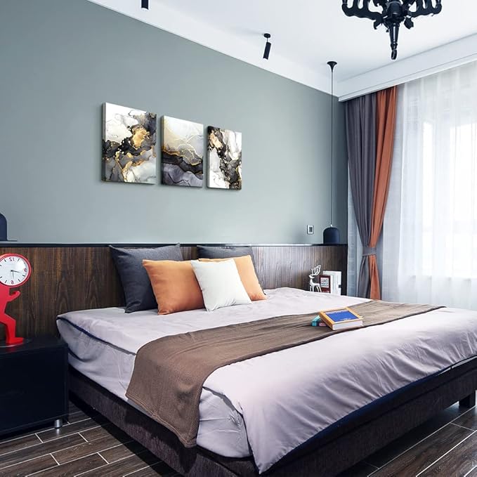 Boho Wall Decor - Abstract Ink Paintings, Framed Wall Art for Living Room, Bedroom & Office - 20" X 28" - 3 Piece Set-PawvioPets