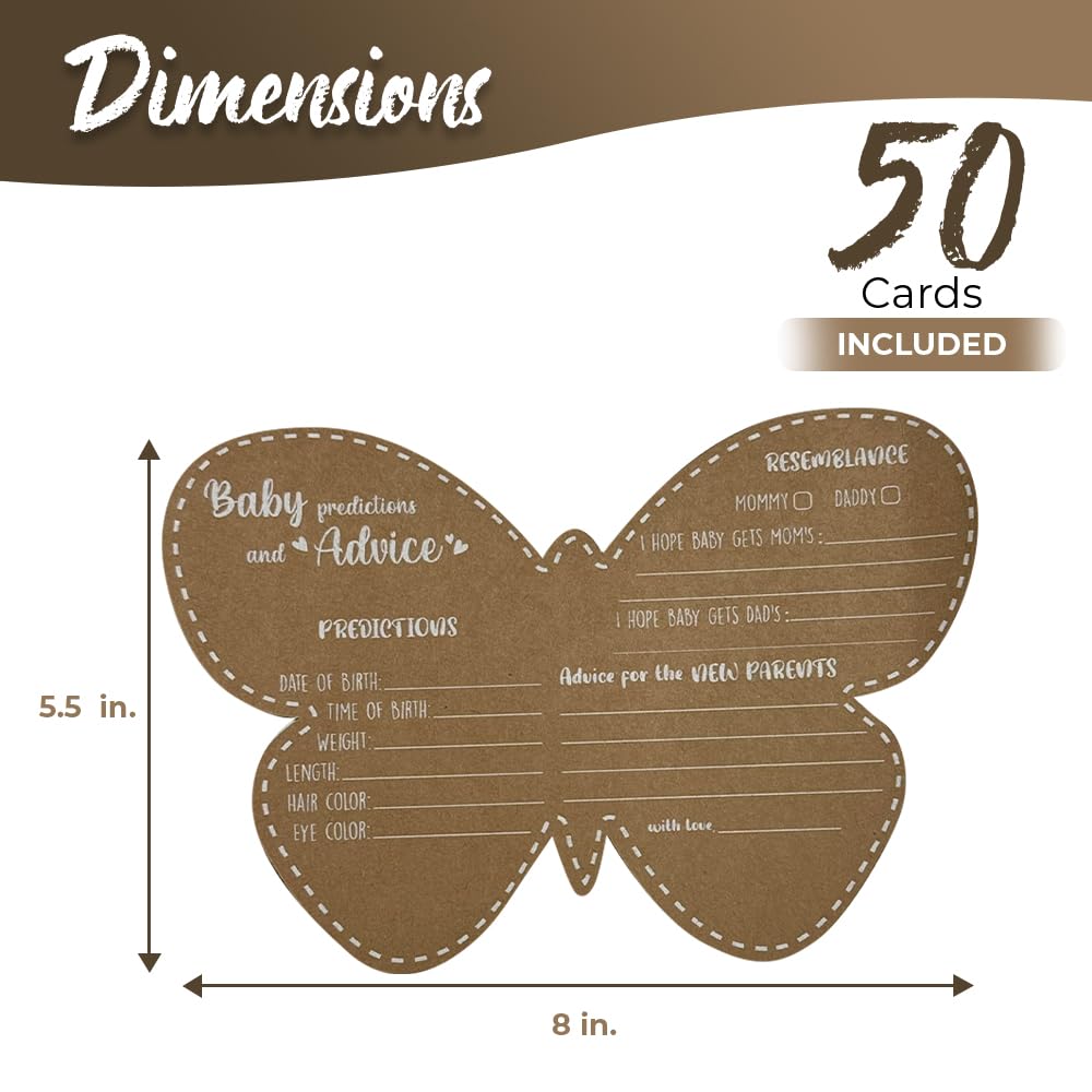 Butterfly Baby Shower Decorations - Baby Shower Advice Cards for Parents to Be- Baby Shower Games for Girl - Set of 50 (Butterfly)