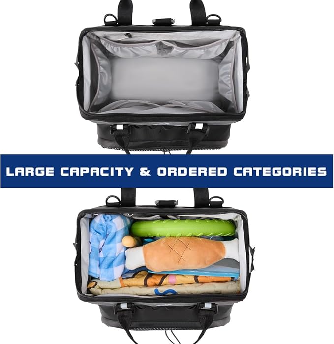 Dog Travel Bag, Airline Approved Pet Supplies Backpack, Dog Travel Backpack Accessories Set with 2 Silicone Collapsible Bowls and 1 Leash Clip for Camping, Road Trips & Weekends Away（Black）-PawvioPets