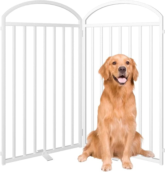 2 Panles Full Matel Freestanding Dog Gates with Door, 48"Extra Wide 36"Tall Free Standing Dog Pet Gate for Indoor & Outdoor. Foldable Pet Fences for Doorways, House, Stairs, Porch, Deck, Yard-PawvioPets
