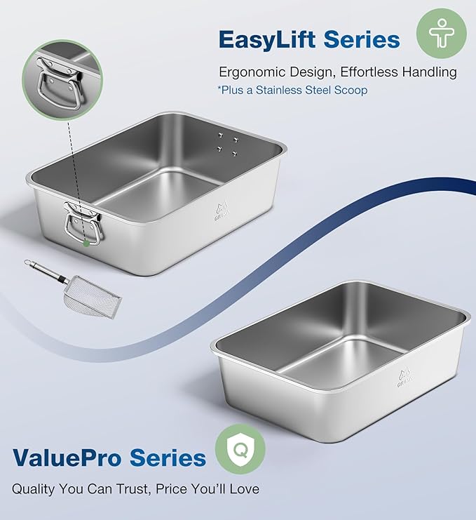 Extra Large Stainless Steel Cat Litter Box, 27.5" L×19.6" W×5.9" H, XXL Metal Kitty Litter Pan with High Sides, Odor-Free, Non-Stick, Easy to Clean, Ideal for Big Cats & Multi-Cat-PawvioPets