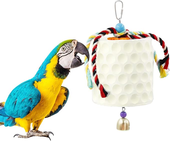 Extra Large Bird Chewing Toy, Parrot Beak Grinding Calcium Stone with Bells, Bird Cage Accessories, Cage Toys for Cockatiel Parakeet Parrot Budgies Rat Hamster Chinchilla Rabbit Bunny African Grey-PawvioPets