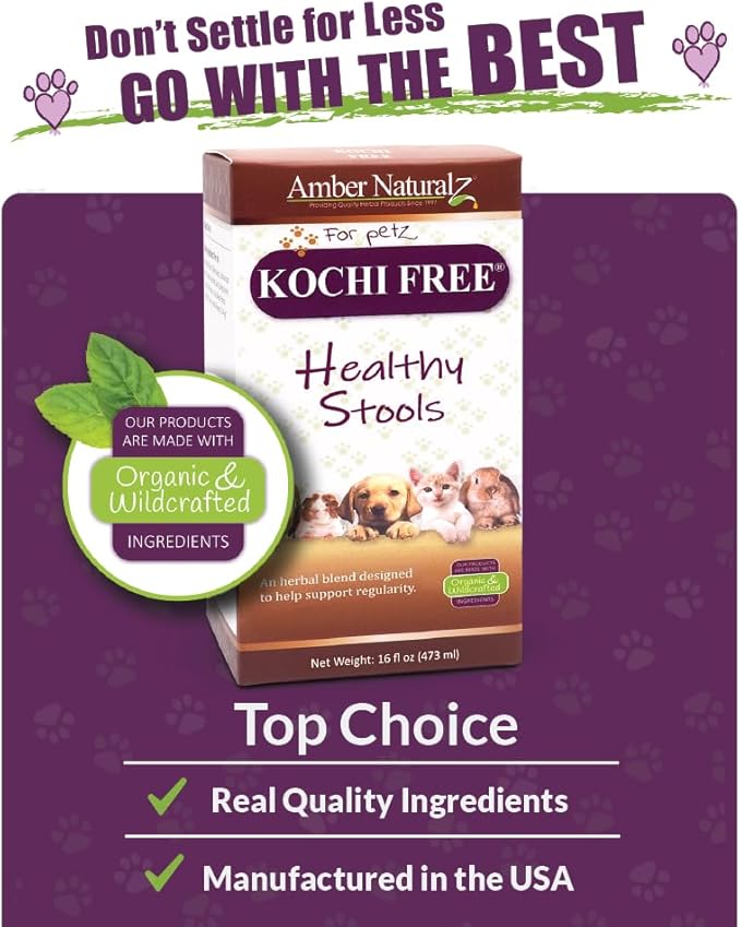 Amber NaturalZ Kochi Free Herbal Supplement for Dogs, Cats, Birds, Rabbits, and Guinea Pigs | Supports Healthy Bowel Function | Natural Aid for Digestive Balance | 16 Fluid Ounce Glass Bottle-PawvioPets