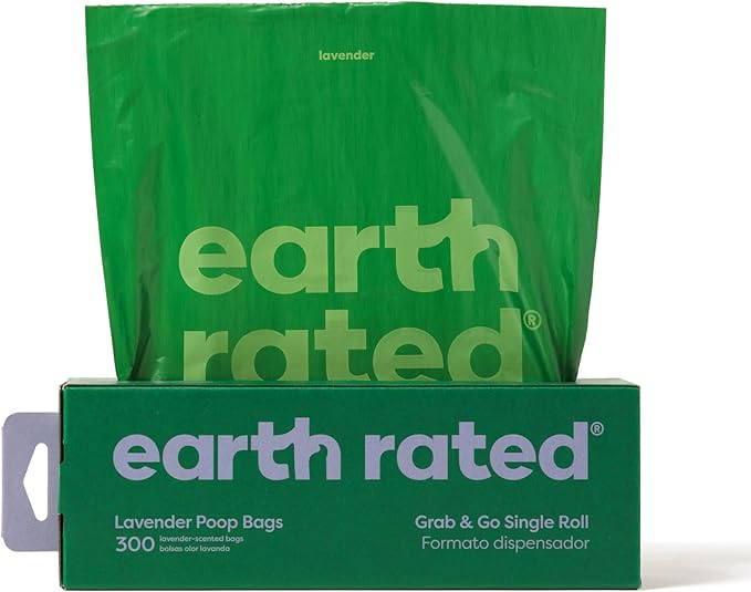 Earth Rated Dog Poop Bags, Thick Grab and Go Single Roll, Ideal for Backyard Pickups, Lavender Scented, 300 Count-PawvioPets