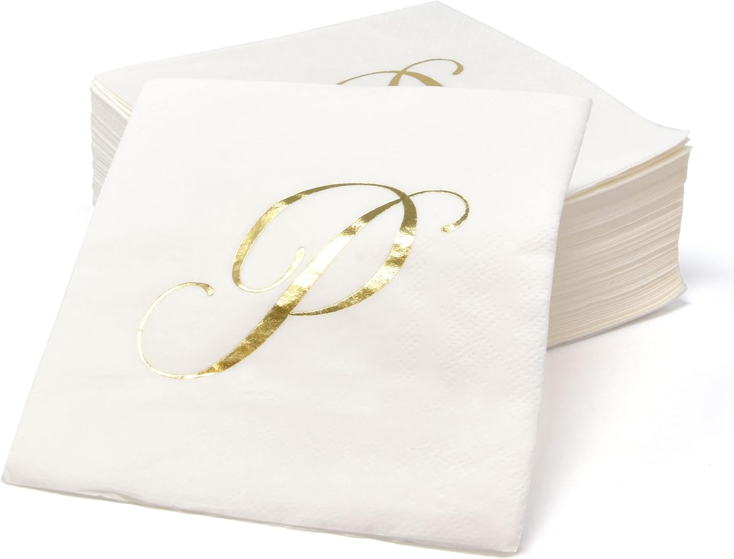 Gift Boutique - 100 Gold Monogram Cocktail Napkins Letter P Disposable Paper Pack Elegant Metallic Golden Foil Hand Napkin for Powder Room Wedding Holiday Birthday Party Baby Shower Decorative Towels