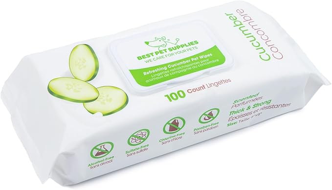Best Pet Supplies Pet Wipes for Dogs - Dog Wipes Cleaning Deodorizing, for Coats, Ears, Paws – Refreshing, Cucumber 100 Count-PawvioPets
