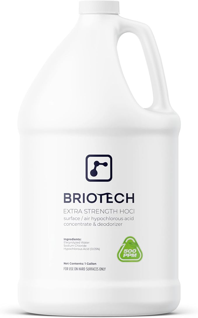 BRIOTECH Extra Strength HOCl Cleaner, 500 PPM Hypochlorous Acid Concentrate, ULV Foggers & Humidifiers, Professional Deodorizer for Dental, Offices, Schools, Homes, Peroxide Free, 1 Gallon-PawvioPets