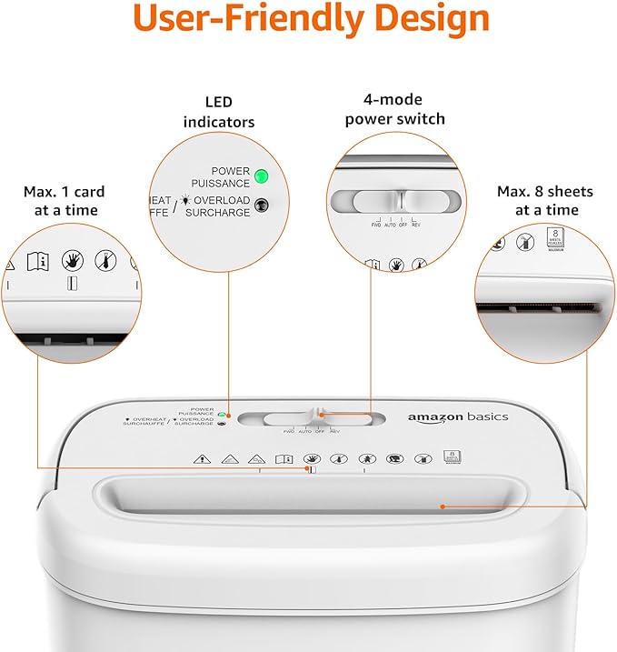 Amazon Basics Cross Cut Paper and Credit Card Shredder for Security - 8-Sheet, Heavy Duty, White-PawvioPets