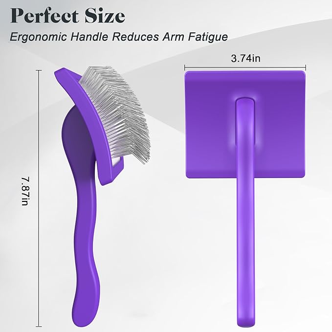 2PCS Slicker Brush for Dogs & Pet Comb,Professional Dog Grooming Brush (Goldendoodles,Poodles,Labradoodles) with Extra Long Pins to Effectively Remove Tangles, Knots and Mats (Purple)-PawvioPets