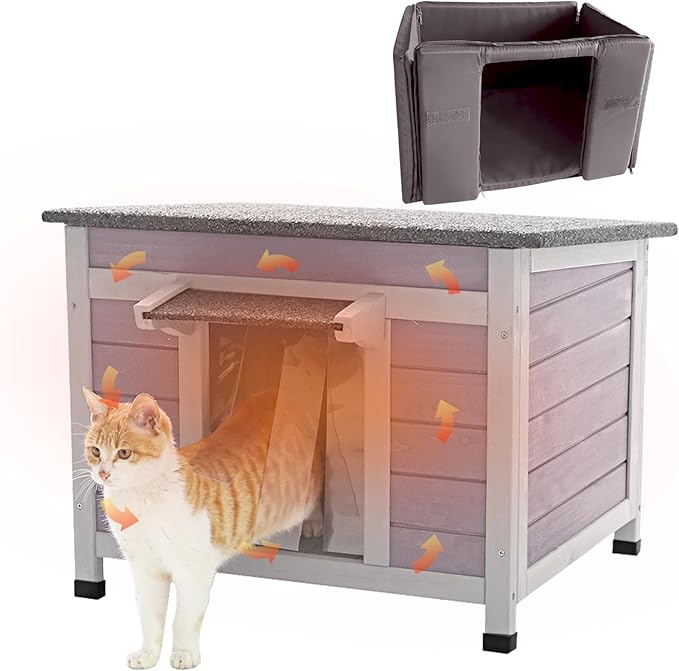 Cat House for Outdoor Cats Insulated Feral Kitty Shelter with Warm Liner for Winter Waterproof Rabbit Hutch for Bunnies,Cats-PawvioPets
