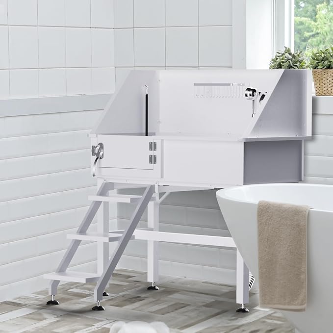 Dog Washing Station for Home,38" Professional Dog Washing Station Stainless Steel Dog Grooming Tub for Home,Equipped with Three Anti-Slip Steps, Removable Door, Pet Wash Station for Pet-PawvioPets