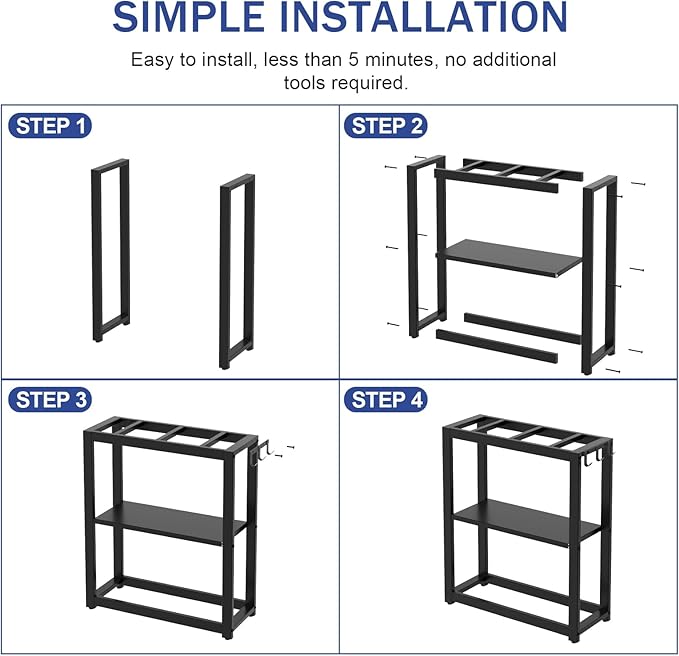 10-20 Gallon Fish Tank Stand with Storage Shelf, Aquarium Stand Measuring 24.8" W x 9.5" D x 30.1" H with Hooks,Heavy Duty Metal Turtle Reptile Tank Stand, Easy Assemble-PawvioPets