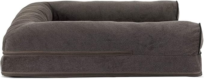 Furhaven Orthopedic Dog Bed for Large/Medium Dogs w/ Removable Bolsters & Washable Cover, For Dogs Up to 55 lbs - Sherpa & Chenille Sofa - Coffee, Large-PawvioPets