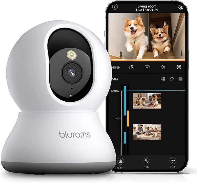 blurams Pet Camera 2K, 360° Dog Camera with Phone App, PTZ Indoor Cameras for Home Security Indoor, 2-Way Audio, Motion Tracking, Color/IR Night Vision, Siren, Cloud&SD(2.4GHz Only)-PawvioPets
