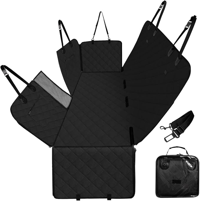 Dog Car Seat Cover for Back Seats 100% Waterproof with Metal Buckle Mesh Window Scratch Proof Heavy Duty Rear Backseat Protector Hammock for Pet, SUV Truck Vehicle Accessories, 54" x 58", Black-PawvioPets