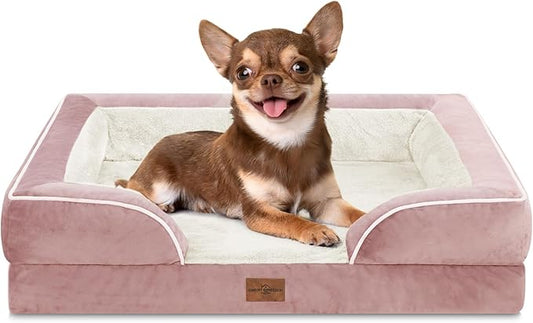 Comfort Expression Small Dog Beds Waterproof Orthopedic Foam Dog Sofa Beds for Small Dogs Comfy Pet Bed with Washable Removable Cover & Non-Slip Bottom(X-Small,Pink)-PawvioPets