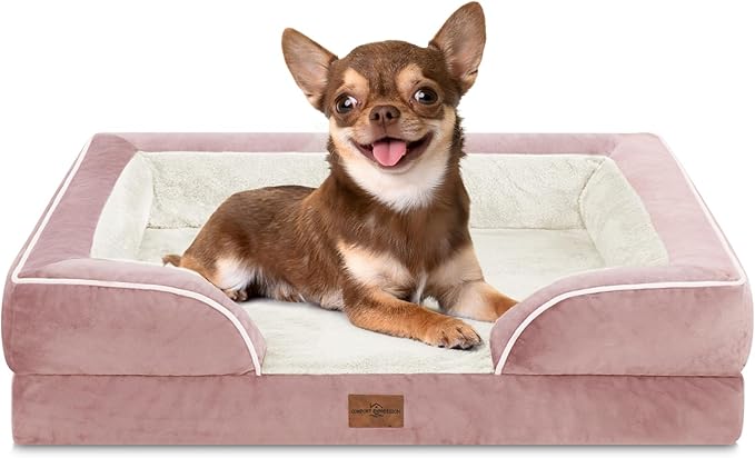 Comfort Expression Small Dog Beds Waterproof Orthopedic Foam Dog Sofa Beds for Small Dogs Comfy Pet Bed with Washable Removable Cover & Non-Slip Bottom(X-Small,Pink)-PawvioPets