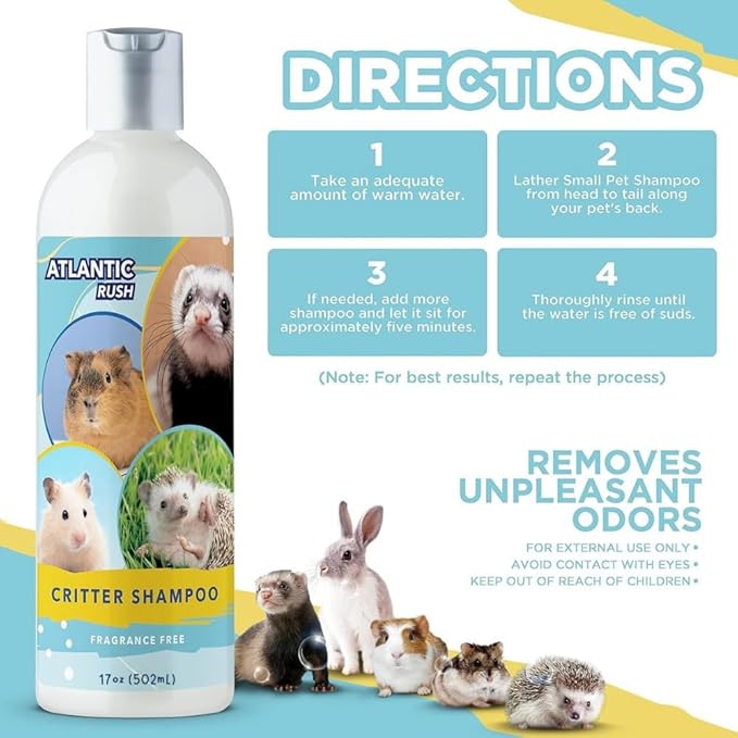 Critter Shampoo for Small Pets - 17 oz Small Animal Fragrance & Detergent Free Shampoo - Sensitive Skin Shampoo for Ferrets, Guinea Pigs, Rabbits, Hedgehogs, Hamsters & Sugar Gliders (Unscented)-PawvioPets