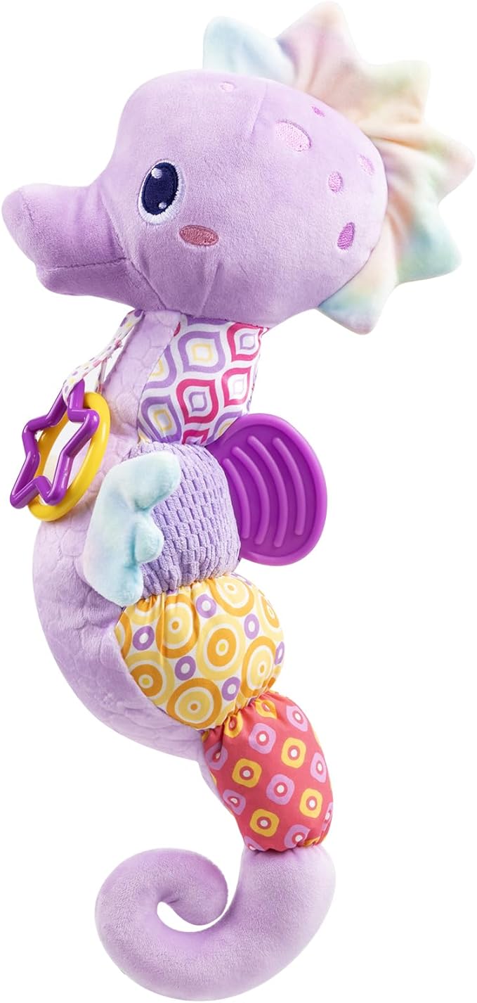 Baby Toys 0-6-12 Months,Musical Stuffed Animals Activity Soft Infant Toys with Multi-Sensory Crinkle, Rattle and Textures,Boys Newborn Baby Girl Toys, Seahorse, Purple-PawvioPets