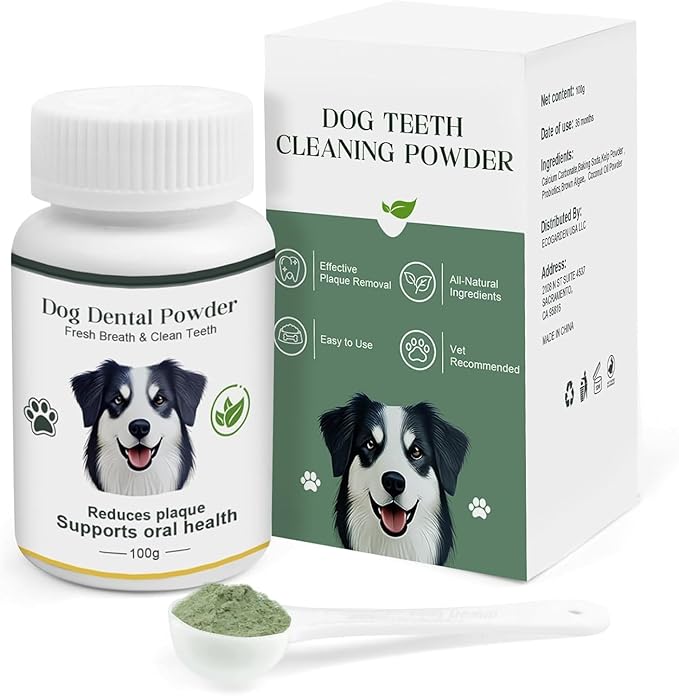 Dog Teeth Cleaning Powder 100g Fights Plaque & Tartar Freshens Breath All-Natural Ingredients for Dogs of All Breeds and Ages Easy to Use Dog Dental Powder-PawvioPets