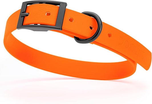 Dogline Biothane Waterproof Dog Collar Strong Coated Nylon Webbing with Black Hardware Odor- Proof for Easy Care Easy to Clean High Performance Fits Small Medium or Large Dogs, Hunter Orange-PawvioPets