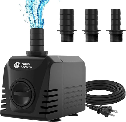 AquaMiracle Submersible Water Pump Aquarium Water Pump with Flow Control, Pond Pump Fountain Pump for Pond, Fountain, Waterfall, Statuary, Water feature, Hydroponics (400GPH, 25W)-PawvioPets