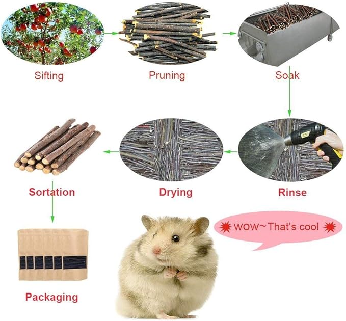 250g Apple Sticks Small Animals Molar Wood Treats Toys for Rabbits Chinchillas Guinea Pig Hamster Gerbil Parrot Bunny and Small Animals Chew Stick Toys Treats-PawvioPets