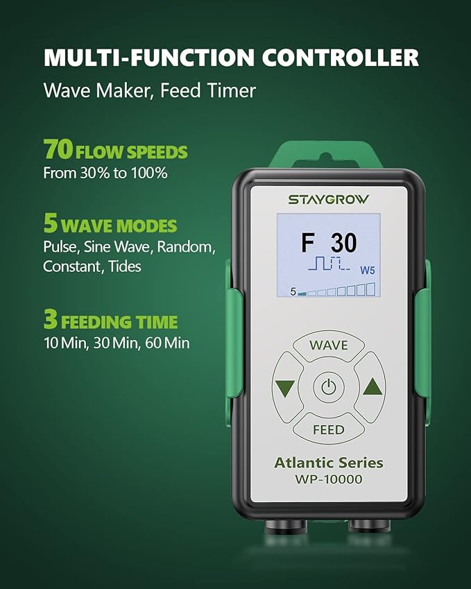 Atlantic Series WP-10000 Wave Maker for Aquarium, DC 24V 20W 2642 GPH (10000 L/H) Powerhead, Powerful yet Silent Sine Wave Controllable Wave Pump for Fresh/Saltwater/Marine/Reef Tank Black-PawvioPets