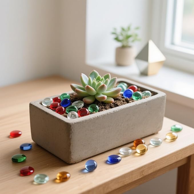 2.16LB Glass Beads Mix Colors Vase Filler Aquarium Gravel Decor Flat Glass Marbles Gems Pebbles Fish Tank Rocks Home Decorative Art Craft - 7 Colors Mixed-PawvioPets