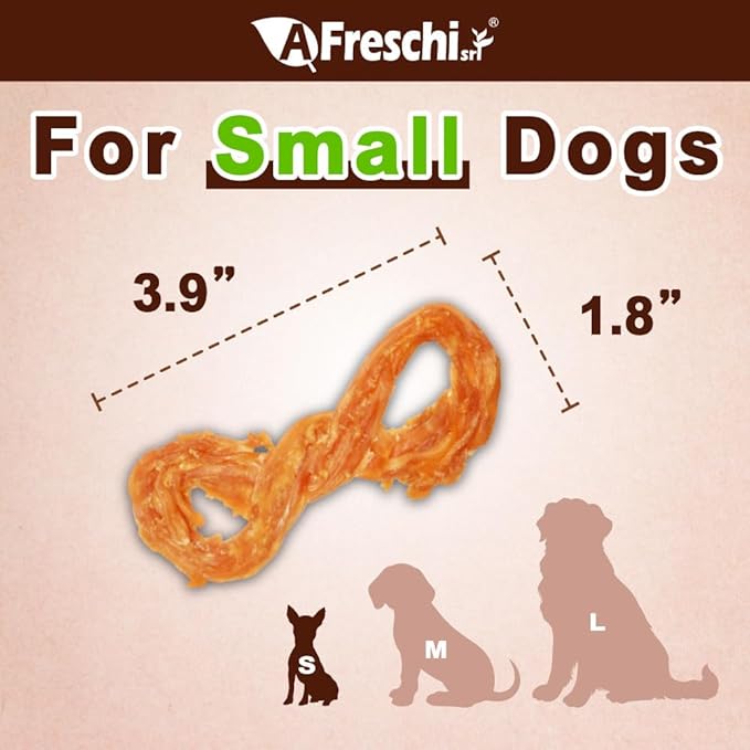 Afreschi Natural Turkey Tendon Rope (S) Pack of 4, Dog Treats for Signature Series, All Natural Human Grade Puppy Chew, USA-Sourced Turkey Tendon, Hypoallergenic, Rawhide Alternative-PawvioPets