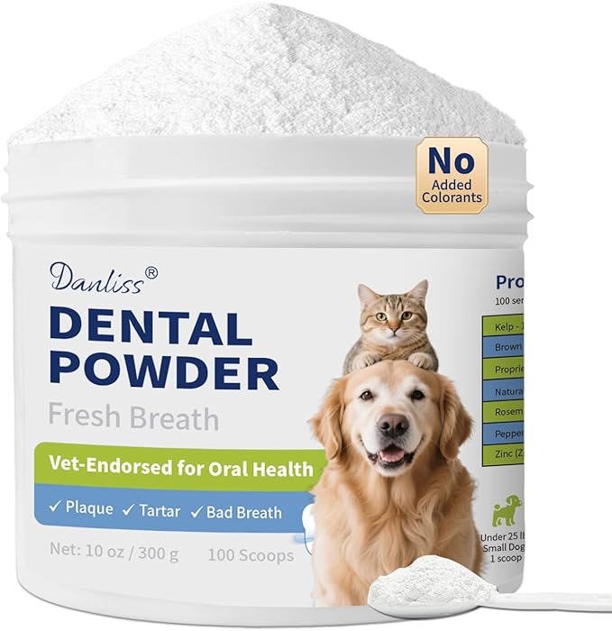 Dog Dental Powder for Pet Oral Care and Teeth Cleaning–No Added Colorants Breath Freshener for Cats and Dogs, Bad Breath, Plaque & Tartar Remover, Helps Protect Against Leaky Gums – 100 Scoops-PawvioPets