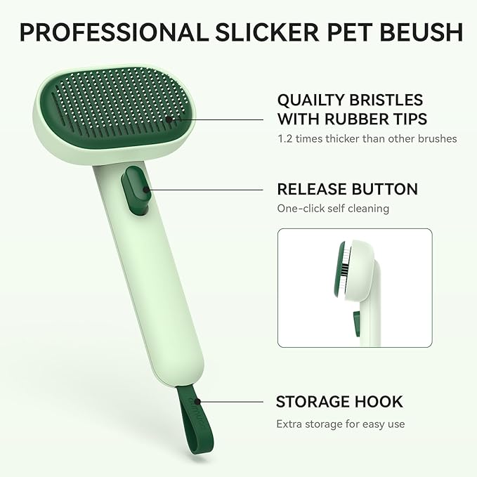 Aumuca Cat Brush for Shedding, Cat Brushes for Indoor Cats, Horses Grooming Deshedding Brush for Dog Kitten Horse Massage Removes Loose Fur, Forest Green-PawvioPets
