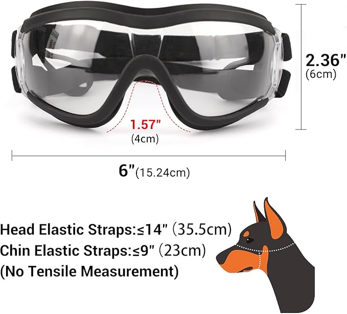Dog Goggles Anti-UV Windproof Dog Sunglasses Eye Protection for Medium Large Dogs with Adjustable Straps/Clear Lense-PawvioPets