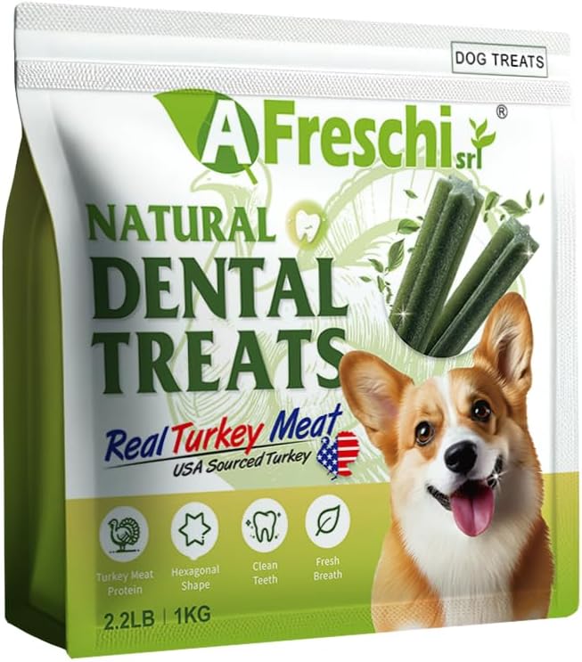 Afreschi Turkey Dental Sticks for Dogs, 2.2 lb – All Natural Dog Chews, USA-Sourced Trukey, Hypoallergenic, Long-Lasting Chew for Puppies and Adult Dogs, Grain-Free, Signature Series-PawvioPets