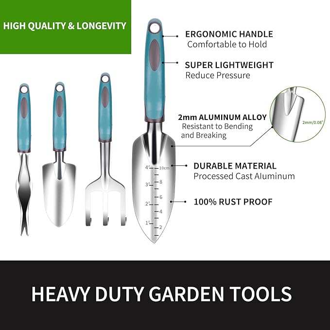 Garden Tool Set 9 PCS, Heavy Duty Gardening Hand Tools for Women, Durability Garden Tool Bag, Rust-Proof Aluminum Gardening Supplies, Ideal Gifts for Women and Men-PawvioPets