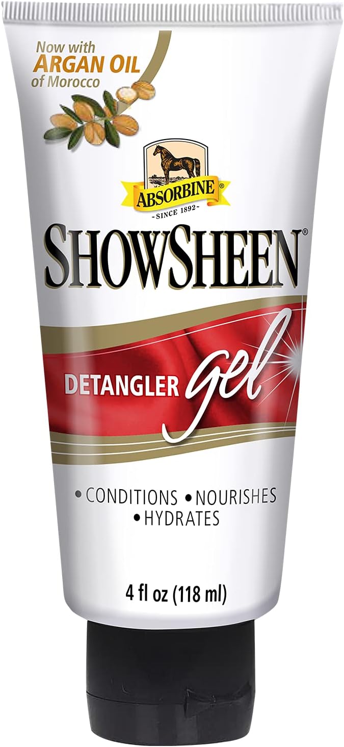 Absorbine ShowSheen Detangler Gel for Coat, Mane & Tail, Moroccan Argan Oil, Tackles Toughest Knots on Horses, Dogs & Livestock, 4oz-PawvioPets