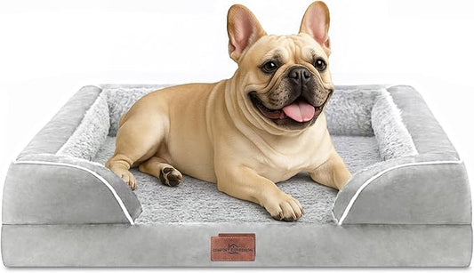 Comfort Expression Small Dog Beds Waterproof Orthopedic Foam Dog Sofa Beds for Medium Dogs Comfy Pet Bed with Washable Removable Cover & Non-Slip Bottom(Small,Grey White)-PawvioPets