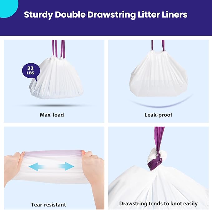 36 Count Litter Box Liners, Waste Bags Compatible with Pet-safe ScoopFree Self-Cleaning Litter Box Tray, Drawstring Litter Bags for Reusable Tray, Pre-Separated (38" L x 14.5" W x 7.8" H)-PawvioPets