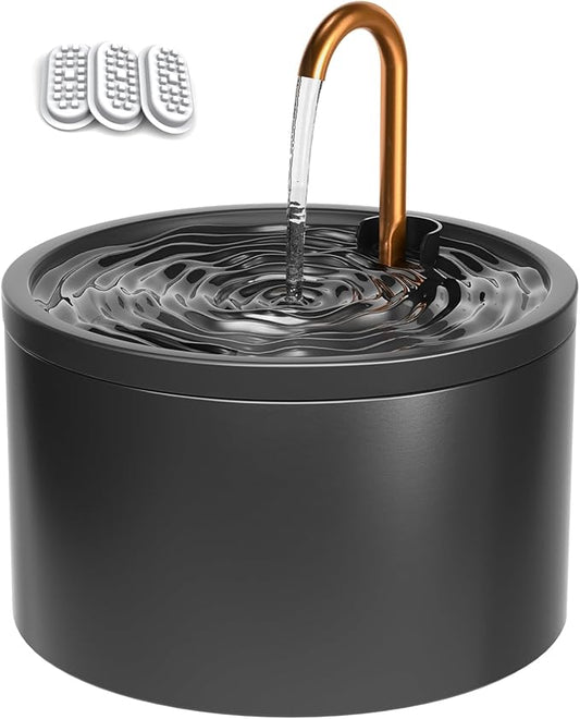 DOOOB Ceramic Cat Water Fountain, 2.1L/71oz Ceramic Cat Fountain, Automatic Ceramic Water Fountain for Cats, Pet Water Fountain with Ultra-Quiet Pump and 3 Filters & 3 Sponges (Black)-PawvioPets