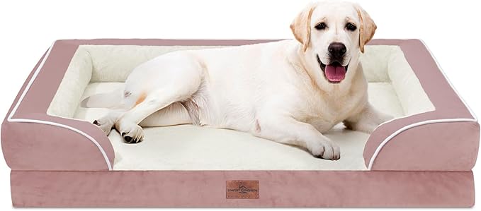 Comfort Expression Waterproof Orthopedic Dog Beds Jumbo Breed, Extra Large Dog Beds, PV Washable Pet Sofa Couch with Removable Cover & Non-Slip Bottom(Pink)-PawvioPets