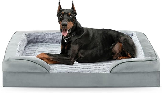 FURTIME Orthopedic Dog Bed for Extra Large Dogs - XL Plus Waterproof Dog Sofa Beds, Supportive Foam Pet Couch Bed with Removable Washable Cover, Waterproof Lining and Nonskid Bottom, Light Grey-PawvioPets