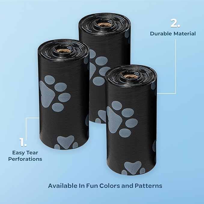 Best Pet Supplies Dog Poop Bags (360 Bags) for Waste Refuse Cleanup, Doggy Roll Replacements for Outdoor Puppy Walking and Travel, Leak Proof and Tear Resistant, Thick Plastic - Black-PawvioPets