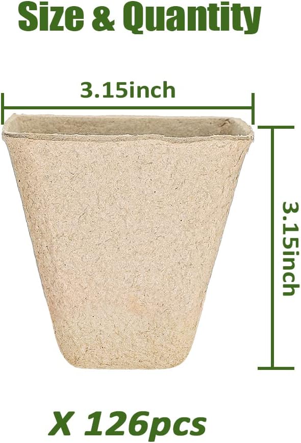 126 Packs Square Peat Pots, 3.15 Inch Seed Starting Pots with Drainage Holes Square Nursery Pot,Biodegradable Eco-Friendly Round Plant Seed Starter Peat Germination Seedling Trays-PawvioPets