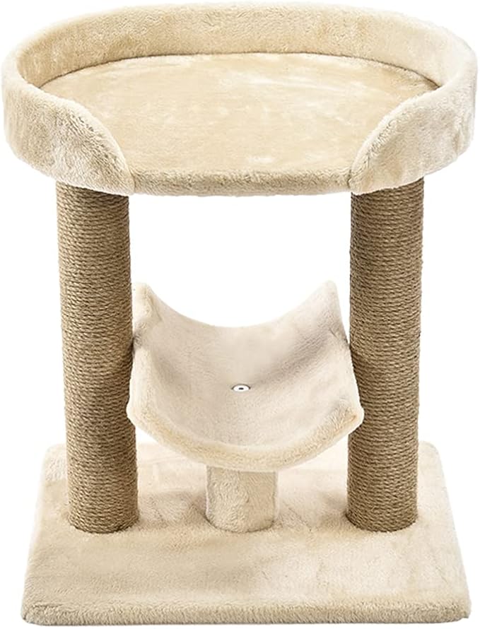 Amazon Basics Multi- Platform Cat Tree with Scratching Post for Indoor Cats up to 25lbs, 18 x 14 x 22 Inches, Beige-PawvioPets