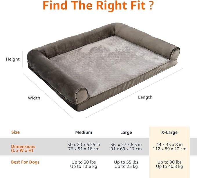 Amazon Basics Dog Bed with Cooling Gel Memory Foam, Pressure-Relief Support for Dogs up to 90lbs, Non-Slip Bottom, Machine Washable Cover, Extra Large Sized (44" x 35"), Brown-PawvioPets