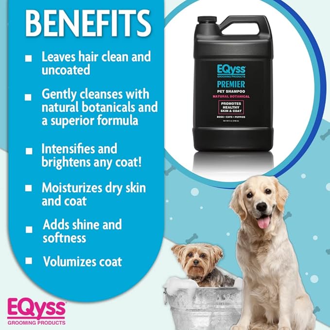 EQyss Premier Pet Shampoo - Cleanses & Moisturizes Coat, Adds Volume, Intensifies Colors, Residue-free Finish - for all Dogs, Cats, Puppies (128 oz)-PawvioPets