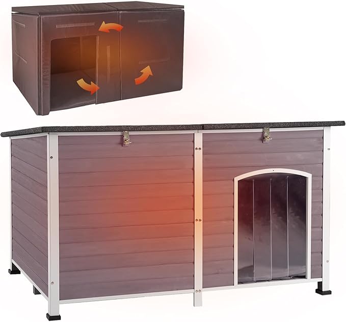 Aivituvin Outdoor Dog House 59" Extra Large Insulated Dog Kennel with Insulation Liner for Winter,All-Around Iron Frame-PawvioPets