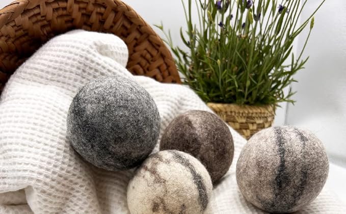 Fluff Ewes Wool Dryer Balls 6 Pack Premium New Zealand Wool Laundry Balls for Dryer, No Static Dryer Balls Laundry Reusable Cute, XL Wool Dryer Balls Cute, Baby Dryer Balls for Dryers - Marble-PawvioPets