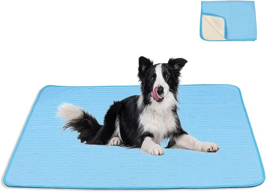 39 Inches× 29 Inches Cooling Mat for Dogs/Cats Immediately Dog Cooling Mat in Summer, Ice Silk Latex Anti-Slip Pet Sleeping Pad Sky Blue Dog Pad Suitable for Car/Indoor/Tourism Use-PawvioPets